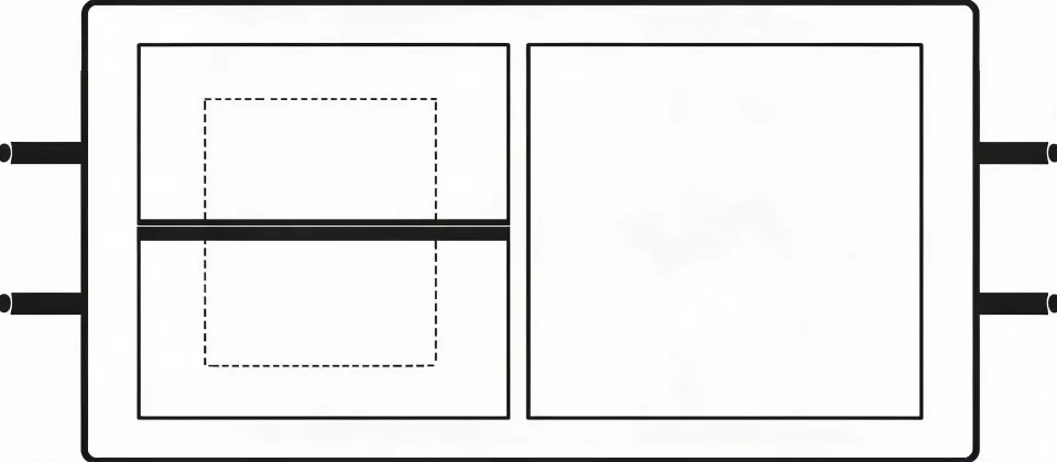 Schematic of a vacuum chamber packing table with pouch outline and seal-bar line